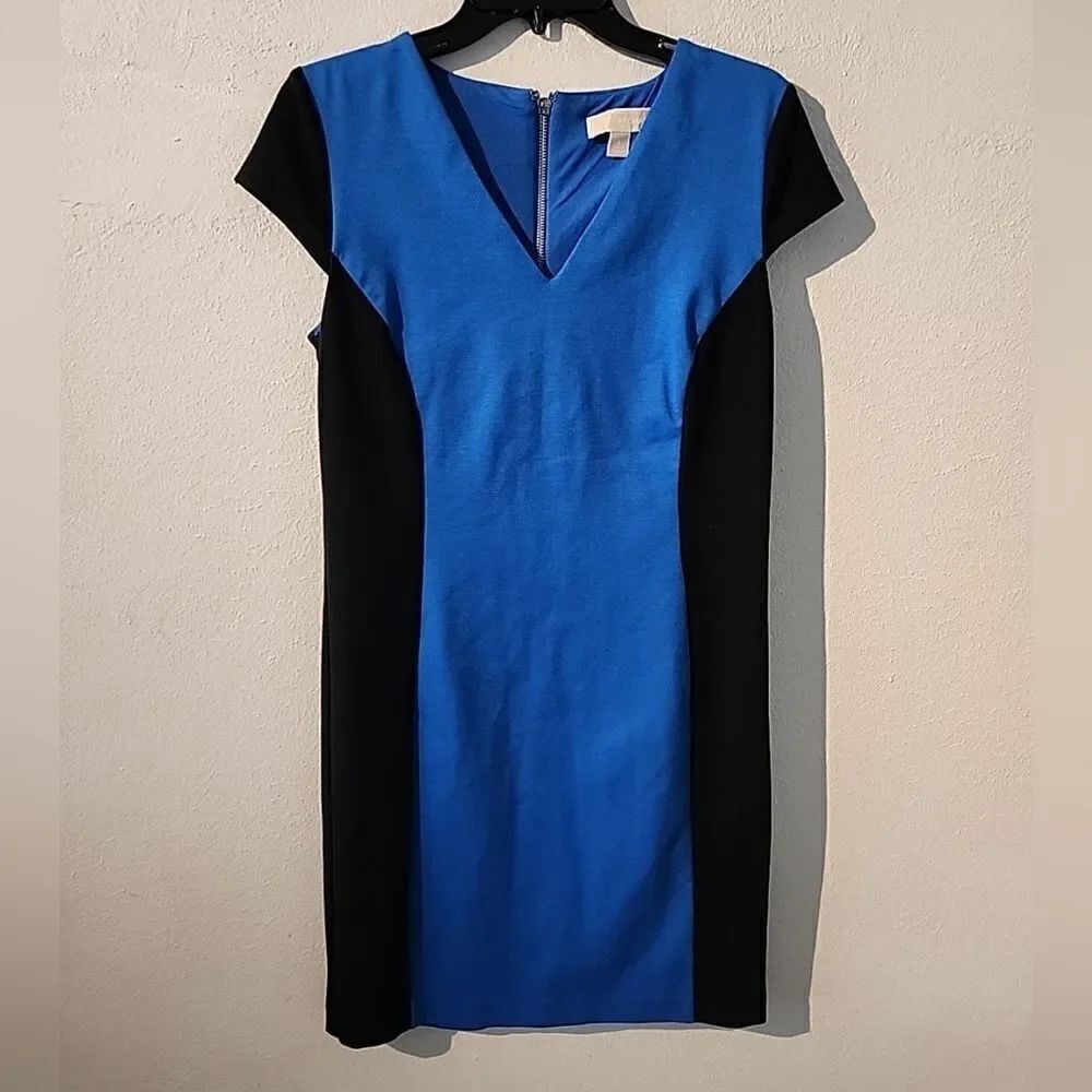 Michael Kors Dress Women's 6 Blue Black Colorblock Zip Cap Sleeves Career